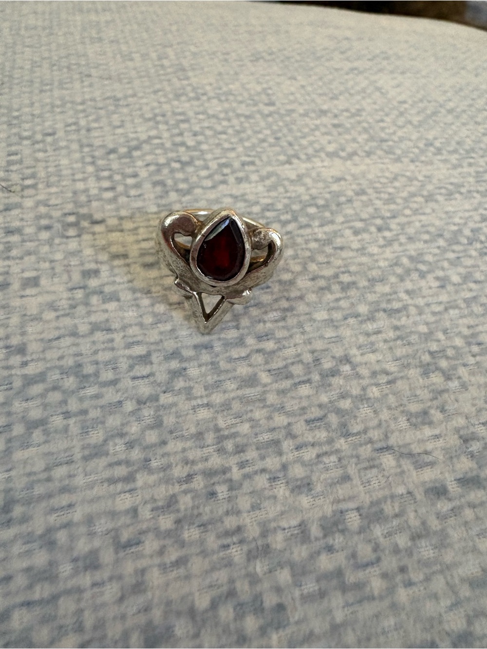 Sterling Silver Teardrop Garnet Ring - Deep Red Stone